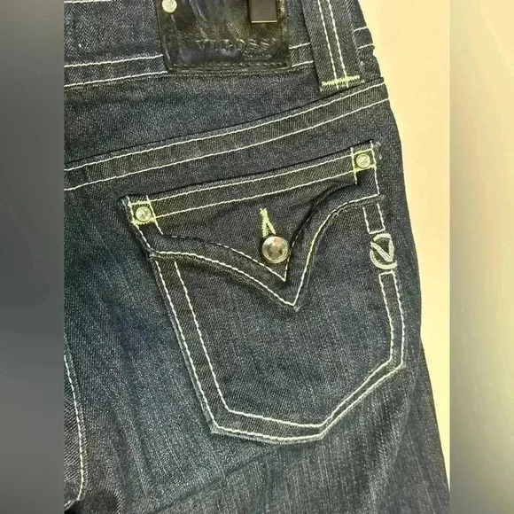 VIGOSS Y2K Low Rise Bootcut Bling Gem Jeans Dark Wash Size 7 Glam Whimsy goth - Picture 6 of 11